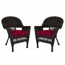 Espresso Wicker Chair With Red Cushion - Set of 2
