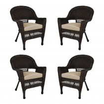 Espresso Wicker Chair With Tan Cushion - Set of 4
