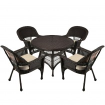 5pc Espresso Wicker Dining Set - Tan Cushions