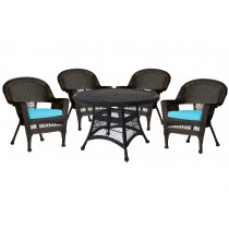5pc Espresso Wicker Dining Set - Sky Blue Cushions