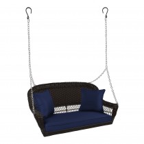 Espresso Resin Wicker Porch Swing with Midnight Blue Cushion