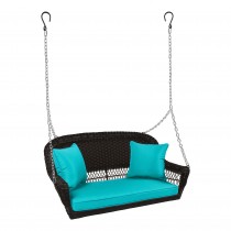Espresso Resin Wicker Porch Swing with Turquoise Cushion