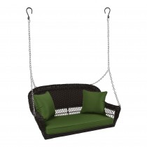 Espresso Resin Wicker Porch Swing with Hunter Green Cushion