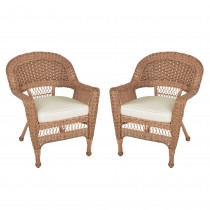 Honey Wicker Chair With Ivory Cushion - Set of  2