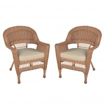 Honey Wicker Chair With Tan Cushion - Set of  2
