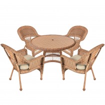 5pc Honey Wicker Dining Set - Tan Cushions