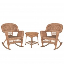 3pc Honey Rocker Wicker Chair Set Without Cushion