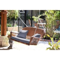 Honey Resin Wicker Porch Swing with Steel Blue Cushion