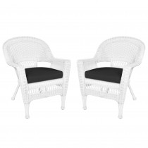 White Wicker Chair With Black Cushion - Set of 2