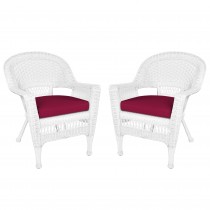 White Wicker Chair With Red Cushion - Set of 2