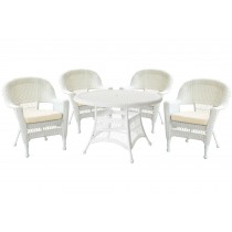 5pc White Wicker Dining Set - Ivory Cushions