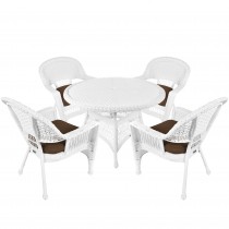 5pc White Wicker Dining Set - Brown Cushions