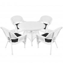 5pc White Wicker Dining Set - Black Cushions