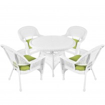 5pc White Wicker Dining Set - Sage Green Cushions