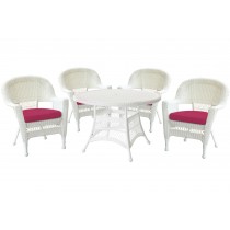 5pc White Wicker Dining Set - Red Cushions