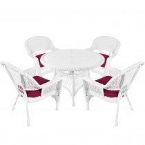 5pc White Wicker Dining Set - Red Cushions