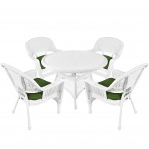 5pc White Wicker Dining Set - Hunter Green Cushions