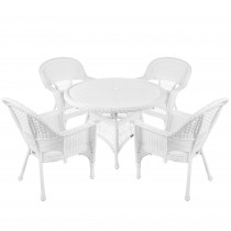 5pc White Wicker Dining Set Without Cushion