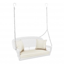 White Resin Wicker Porch Swing with Ivory Cushion