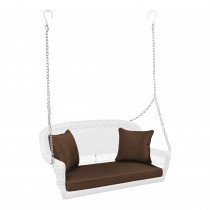 White Resin Wicker Porch Swing with Brown Cushion