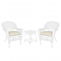 White Wicker Chair And End Table Set With Ivory Chair Cushion