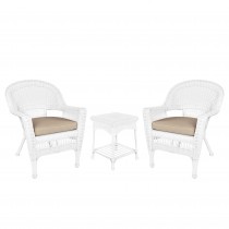 White Wicker Chair And End Table Set With Tan Chair Cushion