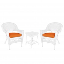 White Wicker Chair And End Table Set With Orange Chair Cushion