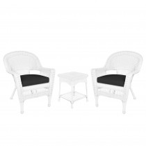 White Wicker Chair And End Table Set With Black Chair Cushion