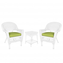 White Wicker Chair And End Table Set With Sage Green Chair Cushion