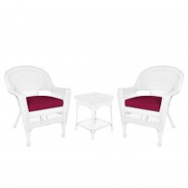 White Wicker Chair And End Table Set With Red Chair Cushion