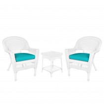 White Wicker Chair And End Table Set With Turquoise Chair Cushion