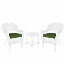 White Wicker Chair And End Table Set With Hunter Green Chair Cushion