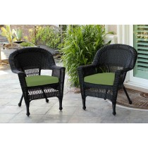 Black Wicker Chair With Hunter Green Cushion - Set of 2