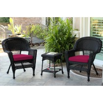 Black Wicker Chair And End Table Set With Red Cushion
