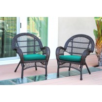 Santa Maria Espresso Wicker Chair with Turquoise Cushion - Set of 2
