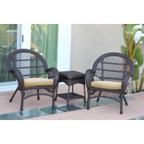3pc Santa Maria Espresso Wicker Chair Set - Ivory Cushions