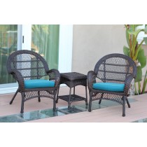 3pc Santa Maria Espresso Wicker Chair Set - Sky Blue Cushions