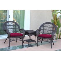 3pc Santa Maria Espresso Wicker Chair Set - Red Cushions