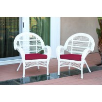 Santa Maria White Wicker Chair with Red Cushion - Set of 2