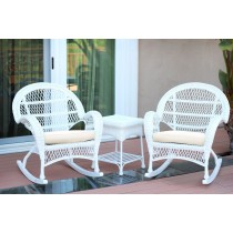 3pc Santa Maria White Rocker Wicker Chair Set - Ivory Cushions