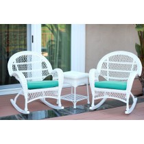 3pc Santa Maria White Rocker Wicker Chair Set - Turquoise Cushions
