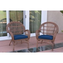 Santa Maria Honey Wicker Chair with Midnight Blue Cushions Set of 2
