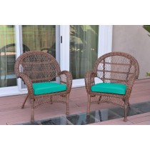 Santa Maria Honey Wicker Chair with Turquoise Cushion - Set of 2