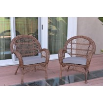 Santa Maria Honey Wicker Chair with Steel Blue Cushion - Set of 2