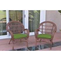 Santa Maria Honey Wicker Chair with Hunter Green Cushion - Set of 2