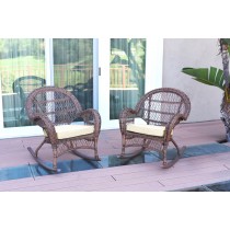 Santa Maria Honey Wicker Rocker Chair with Ivory Cushion - Set of 2