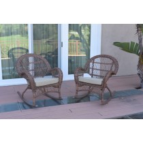 Santa Maria Honey Wicker Rocker Chair with Tan Cushion - Set of 2