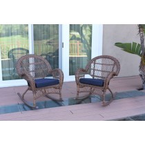 Santa Maria Honey Wicker Rocker Chair with Midnight Blue Cushion - Set of 2