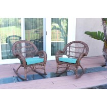 Santa Maria Honey Wicker Rocker Chair with Sky Blue Cushion - Set of 2