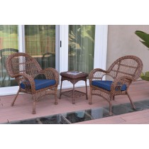 3pc Santa Maria Honey Wicker Chair Set - Midnight Blue Cushions